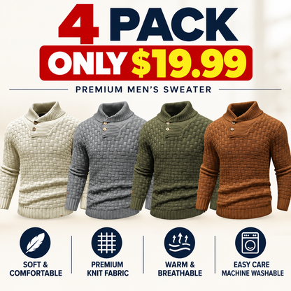 Men's Regular Textured Patched Detail Shawl Collar Sweater
