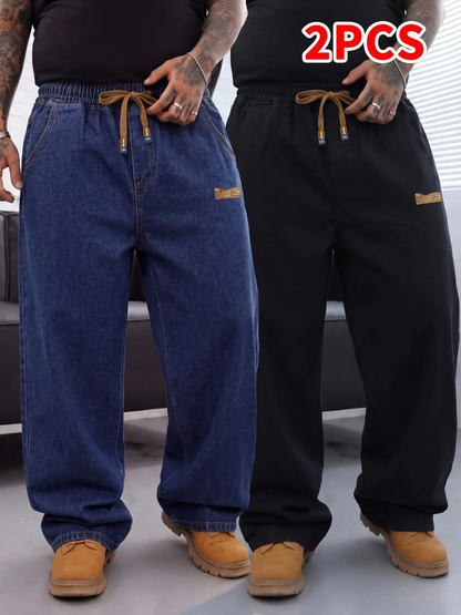 Men's Plus Size Wide Leg Jeans with Elastic Waist