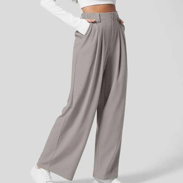 🔥Autumn Sale– High Waisted Pleated Wide Leg Waffle Work Pants with Side Pockets