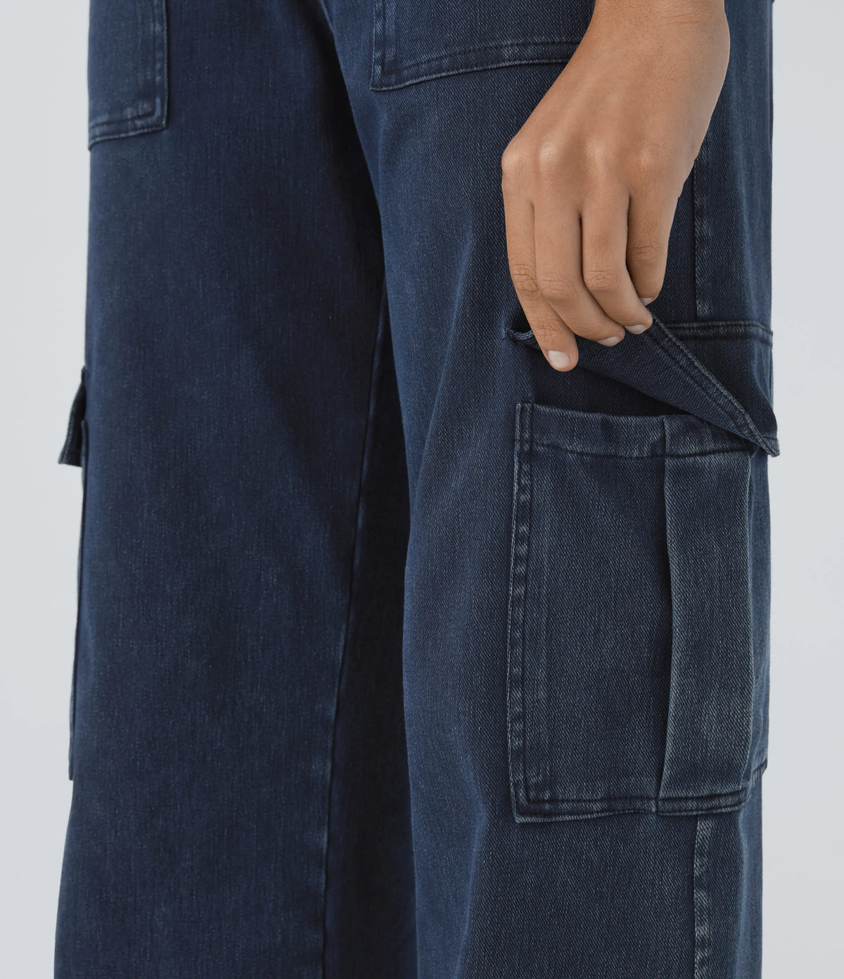 Mid Rise Multi Pockets Straight Leg Stretch Casual Cargo Jeans