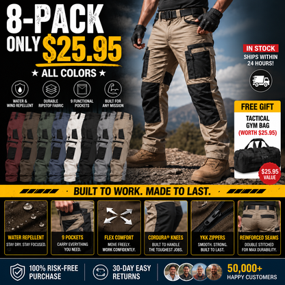 🔥 One Pants Replace Many! Multi-pocket Tactical Cargo Pants | Reinforced Abrasion-resistant Knees + Flexible Cut + Water Repellent