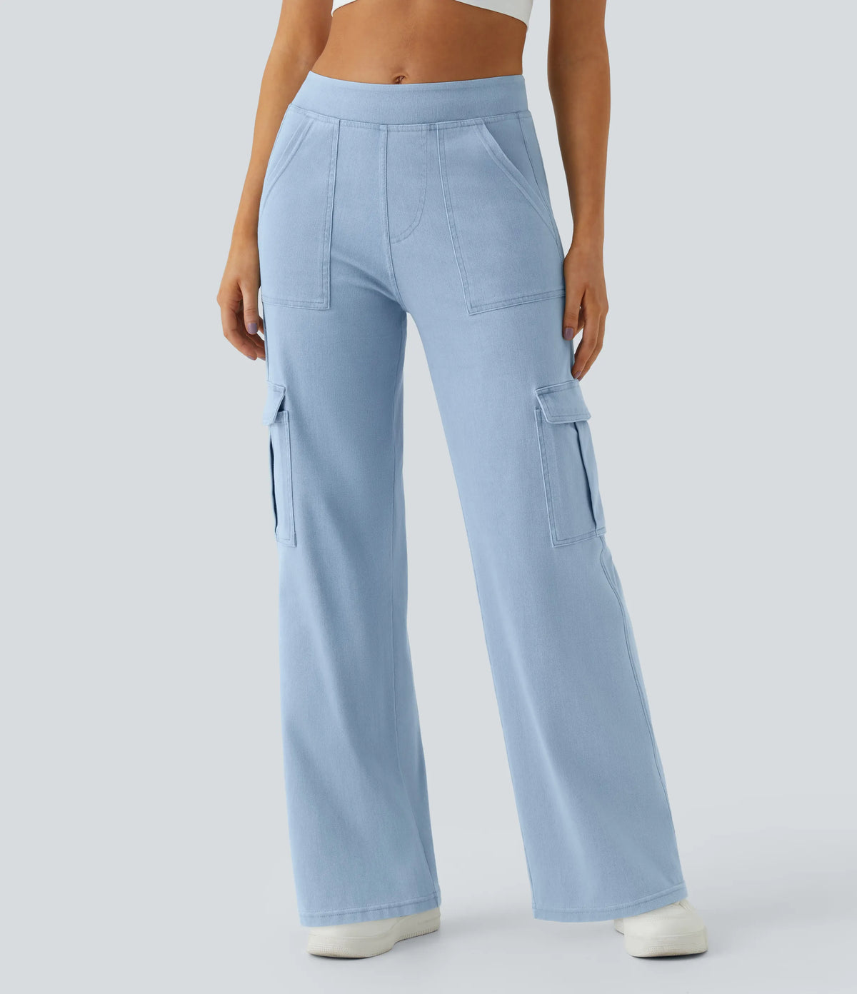 Mid Rise Multi Pockets Straight Leg Stretch Casual Cargo Jeans