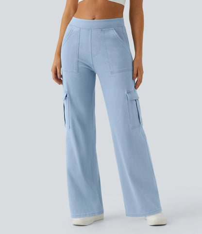 Mid Rise Multi Pockets Straight Leg Stretch Casual Cargo Jeans