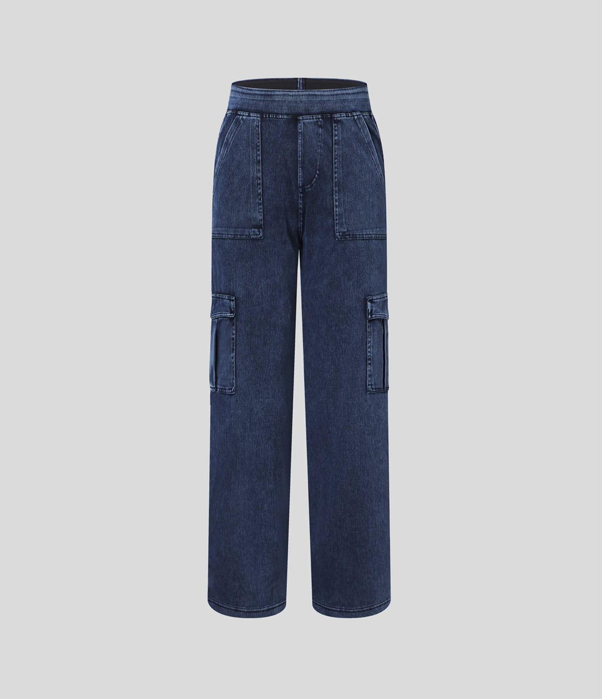 Mid Rise Multi Pockets Straight Leg Stretch Casual Cargo Jeans