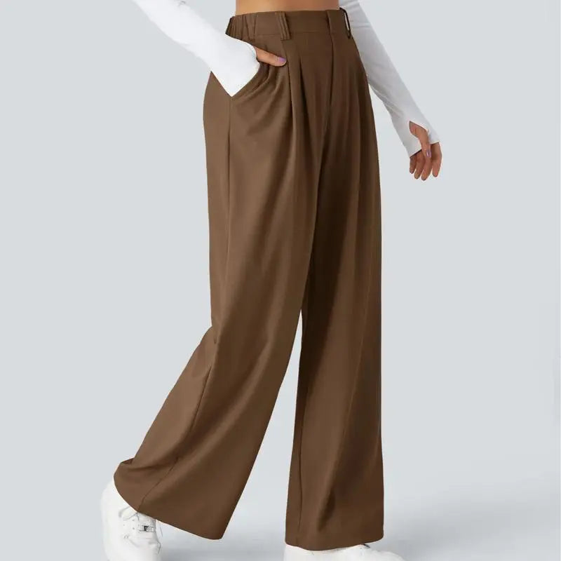 🔥Autumn Sale– High Waisted Pleated Wide Leg Waffle Work Pants with Side Pockets