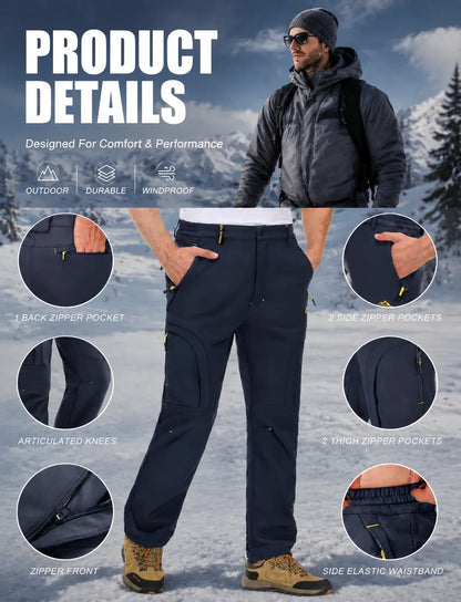 Men's Winter Ski Pants with Wool Lining and 5 Zippers
