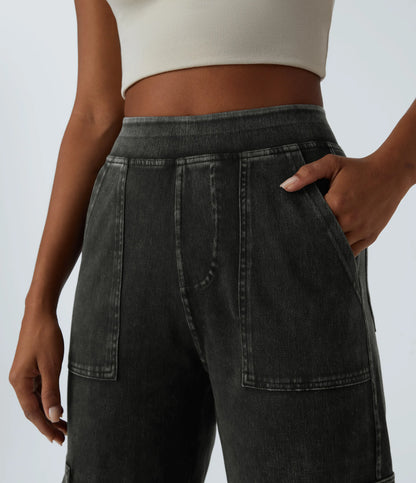 Mid Rise Multi Pockets Straight Leg Stretch Casual Cargo Jeans