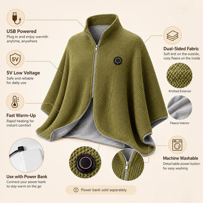 🔥 Wearable Heated Shawl 3 Heat Levels Portable Thermal Wrap