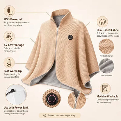 🔥 Wearable Heated Shawl 3 Heat Levels Portable Thermal Wrap