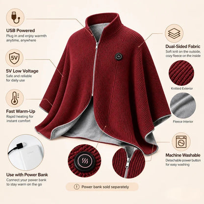 🔥 Wearable Heated Shawl 3 Heat Levels Portable Thermal Wrap