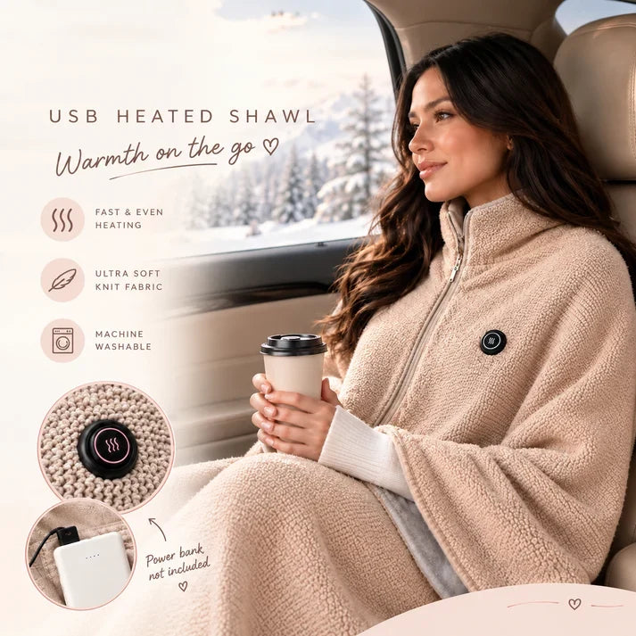 🔥 Wearable Heated Shawl 3 Heat Levels Portable Thermal Wrap